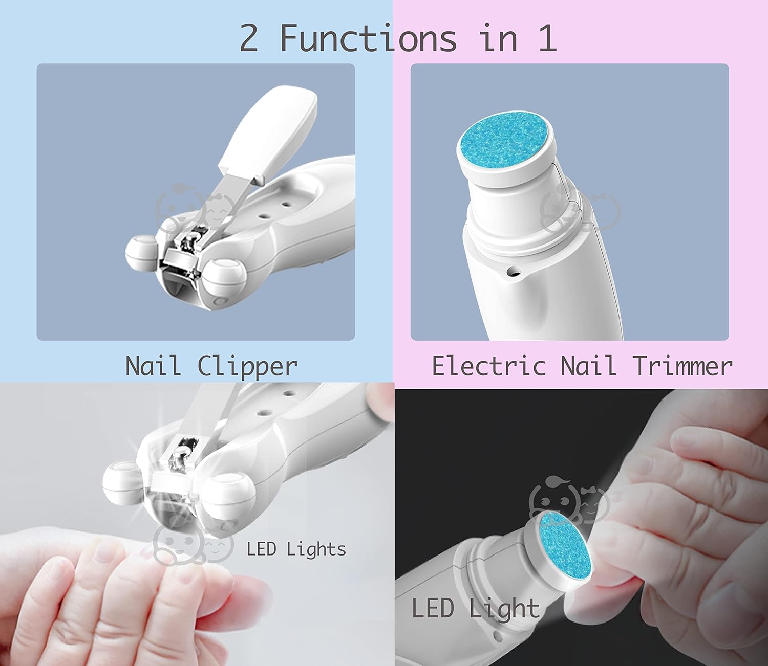 Baby Nail Clippers 20 in 1 by Royal Angels Baby | Safe Electric Baby Nail Trimmer, Baby Nail File Kit, Additional Replacement Heads, Newborn Toddler Toes and Fingernails, Trim and Polish (Blue) - Image 2